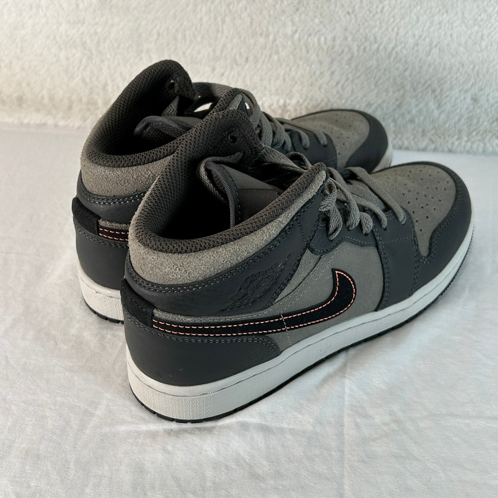 Air Jordan 1 Mid Dark Grey Orange Swoosh Kids Sneakers Size Youth 4.5 FQ8341-017 - Picture 2 of 12